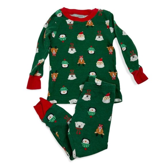 Carter's Christmas Pajamas Toddler Boy 18M Green Penguin Reindeer Santa 18 M - Picture 1 of 7